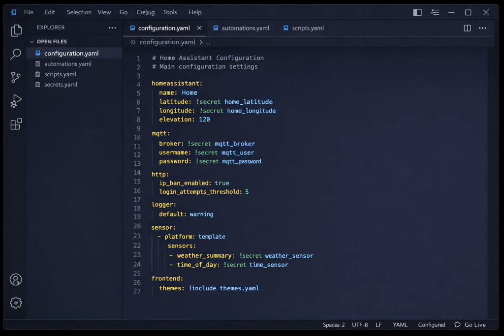 A preview of a Home Assistant yaml configuration file
