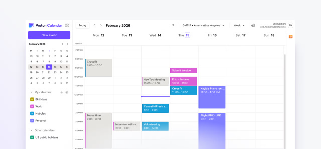 Proton Calendar Application view