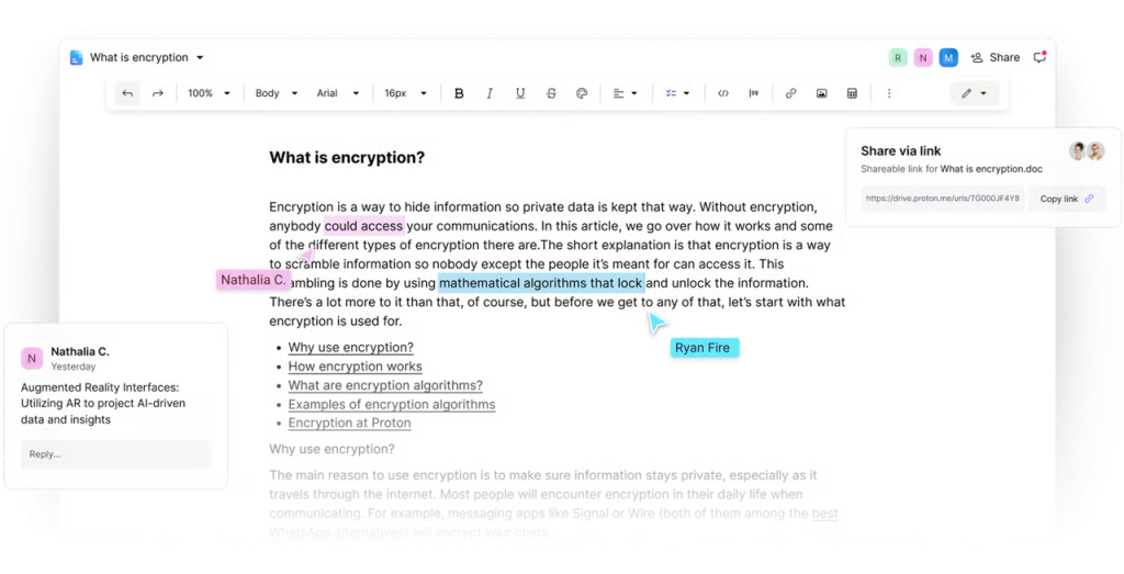 Proton Docs editor inside of Proton Drive