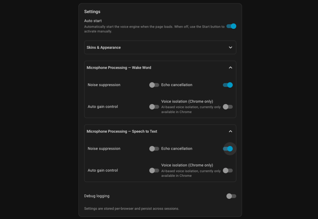 Home Assistant Local Voice Control settings for Voice Satellite Card