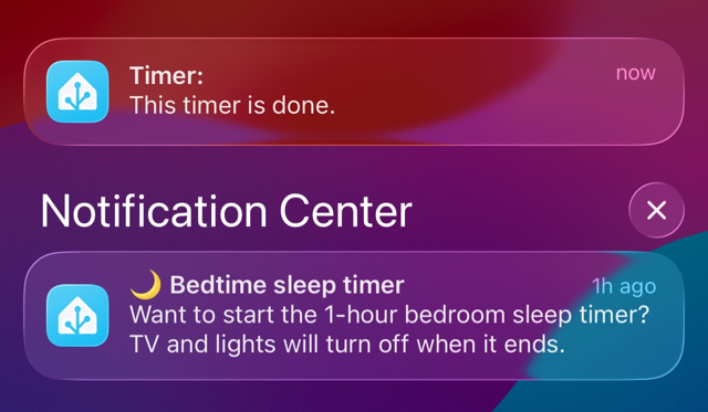 iPhone push notification from Home Assistant showing Voice PE timer finished