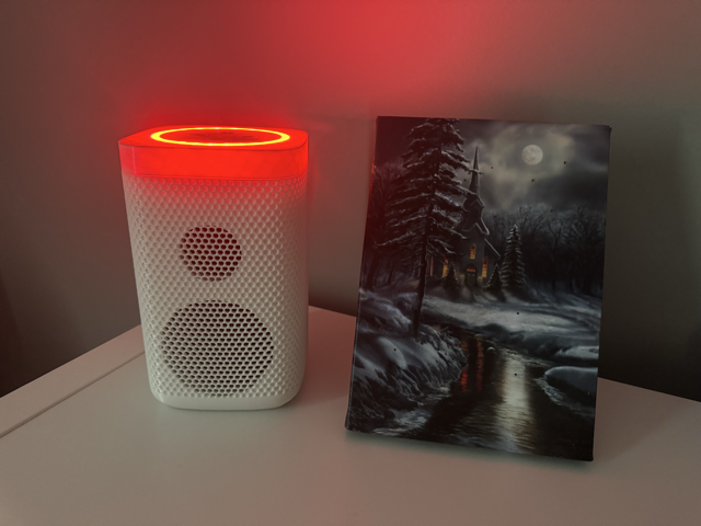 Home Assistant Voice PE satellite LED ring glowing red for bedtime